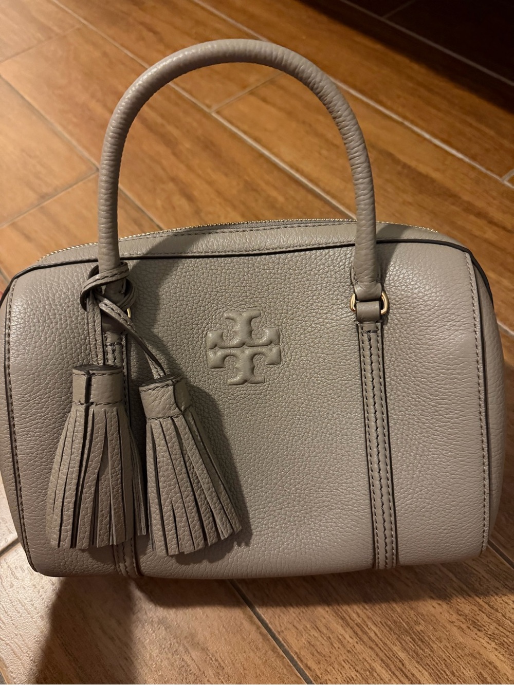 Tory Burch Thea Leather Satchel Taupe/Greige Large Crossbody Bag